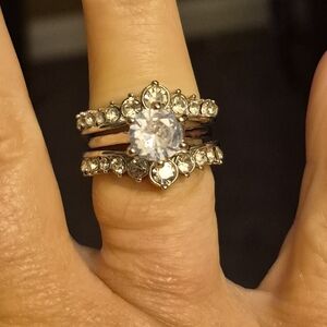 S925 Sterling Silver Engagement Ring Set With Fashion Crystals